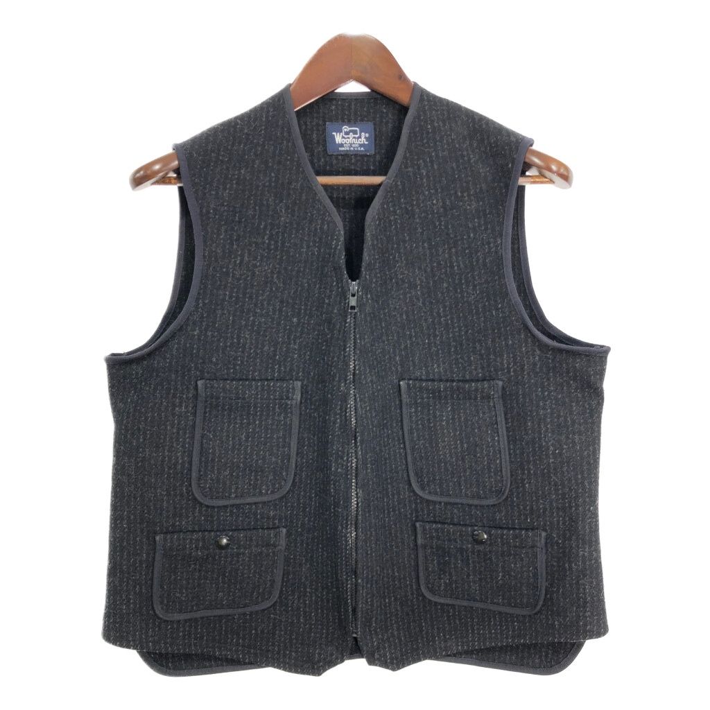 80年代 USA製 WOOLRICH ウールリッチ ウールベスト ブラック (メンズ S) 中古 古着 T3105