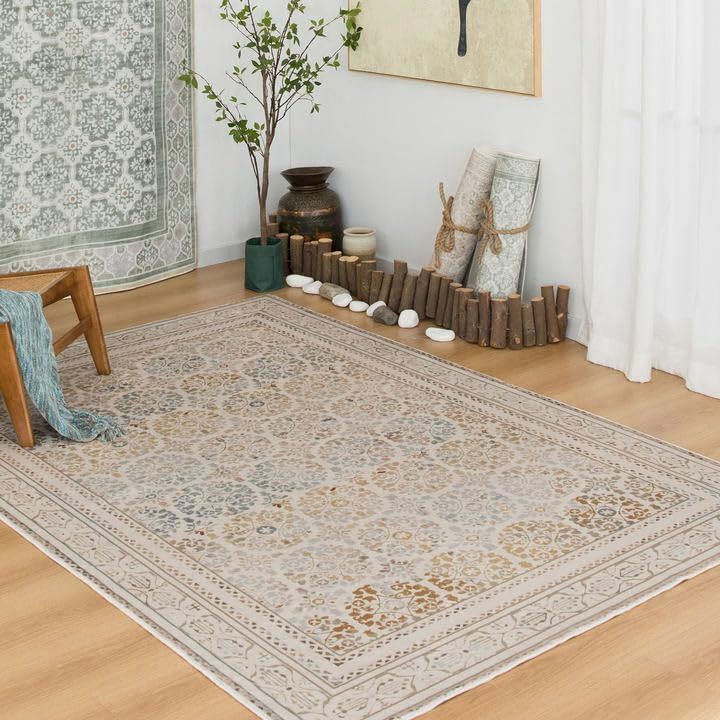 DECOMALL カーペット 3畳 ペルシャ 絨毯風 ラグ マット 160X230CM 洗える 花柄 オールシーズン 軽量 滑り止め 防ダニ 防臭 マルチカラー 床暖房対応