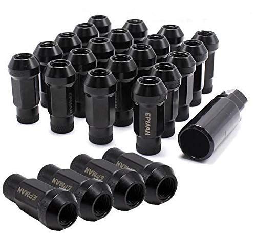 Wellvie スチール ホイールナット M12×P1.25 黒 ソケット付属 24個 レーシングナット キャラバン NV350 貫通 17HEX 48mm 6穴 クロムバナジウム ロング ラグナット レーシングナット エルグランド サフ