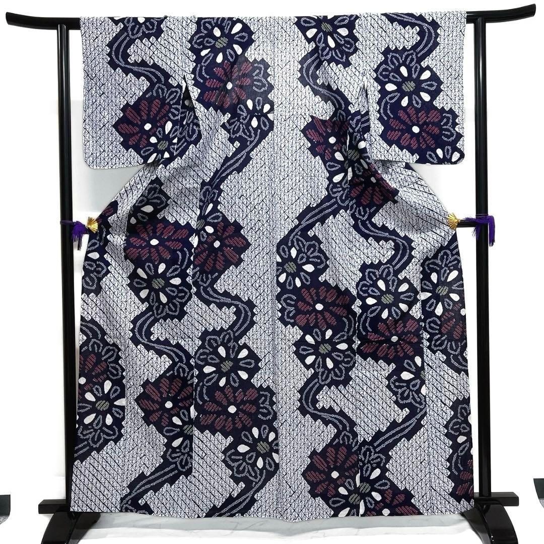 未着用 浴衣 有松鳴海絞り 花模様 藍色 着物 032a d - メルカリ