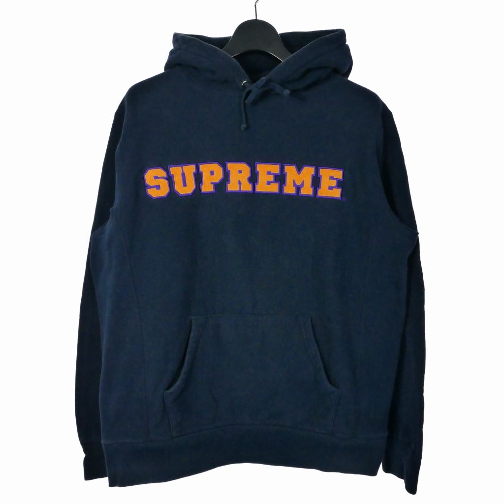 シュプリーム SUPREME 18SS Cord Collegiate Logo Hooded Sweatshirt コード カリージャト ロゴ パーカー フーディ 裏起毛 M ネイビー