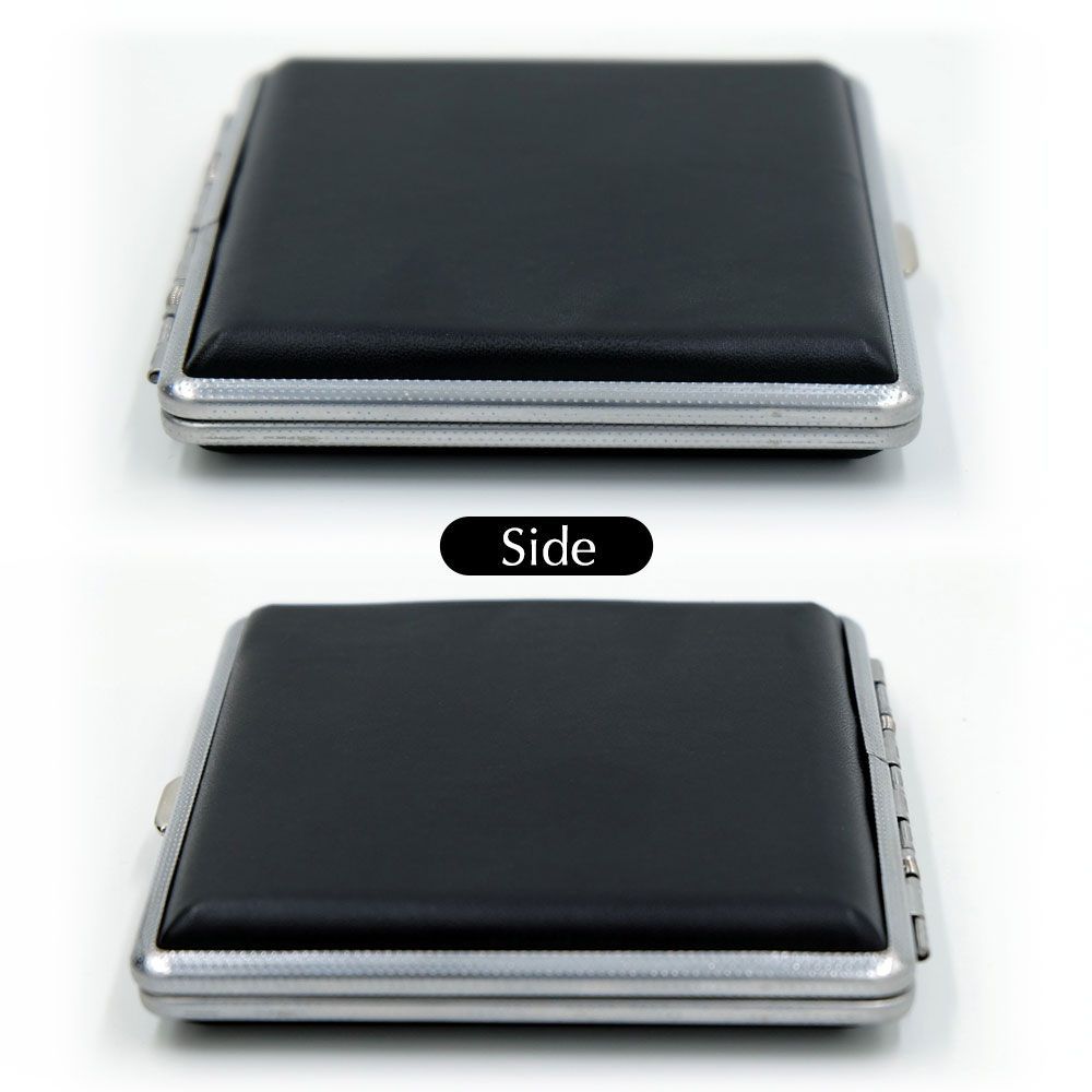 レザー アルミ シガレットケース シルバー 革 ブラック 20本 収納 黒