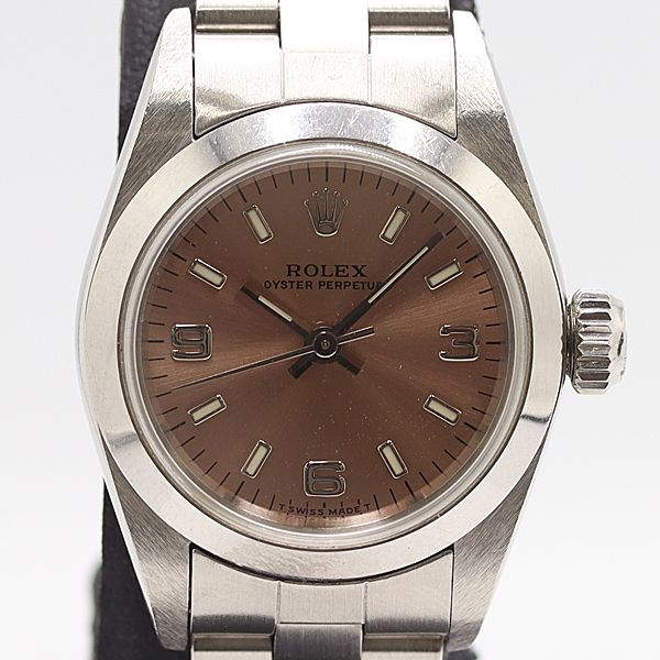 デッドストック級 稼働 ロレックス オイスターパーペチュアル 67180 AT|自動巻 ピンク文字盤 レディース腕時計 0028820 9ERT ABC16743