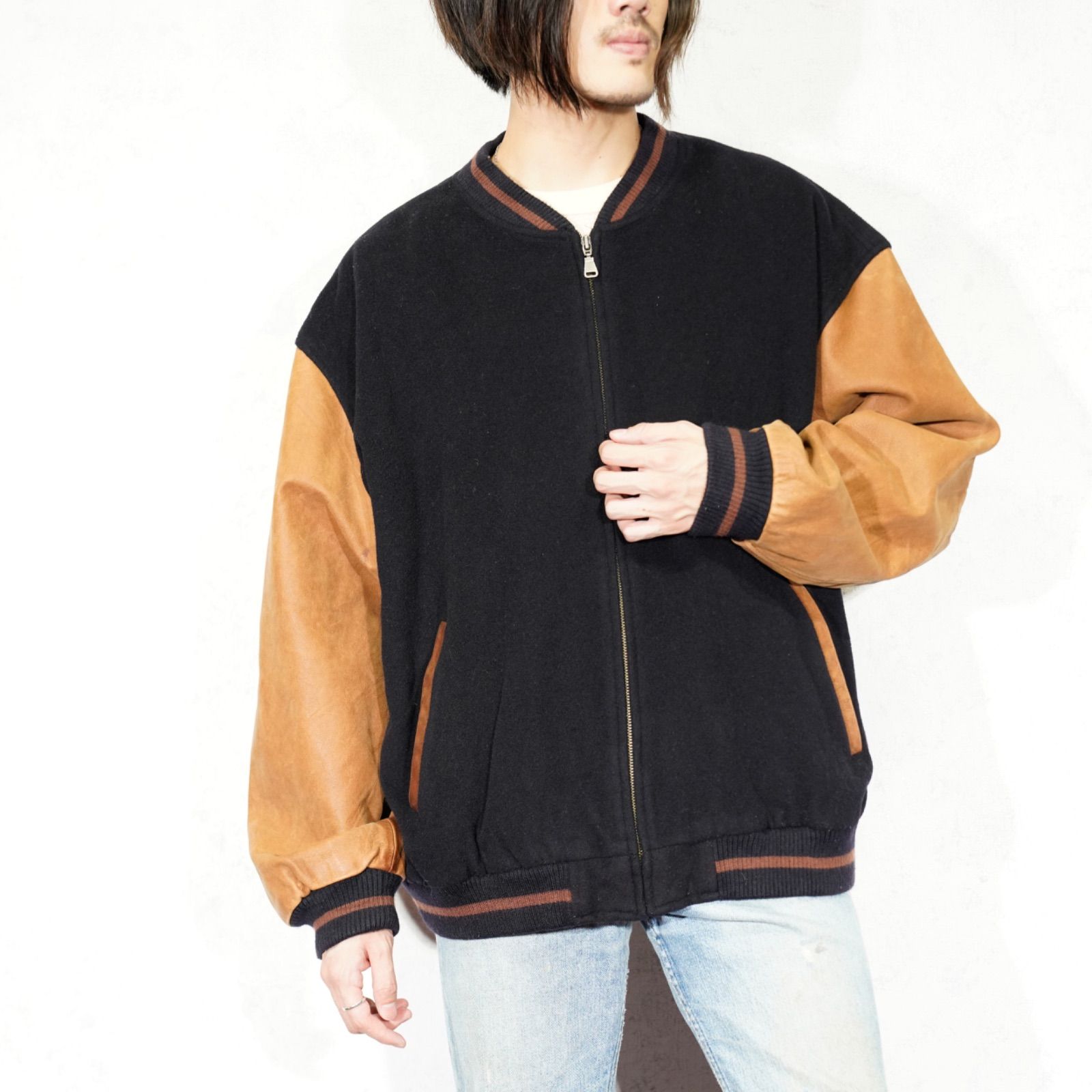USA VINTAGE KIRKLAND WOOL LEATHER ZIP BLOUSON/アメリカ古着ウールレザージップブルゾン