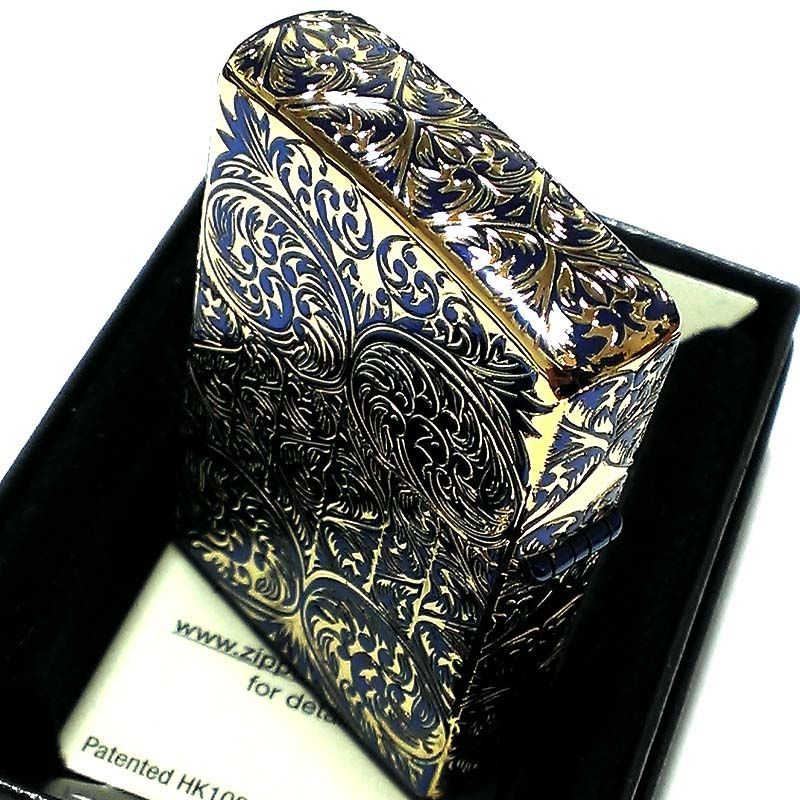 ZIPPO スプレンダー イオンブルー ジッポ ライター アラベスク模様 5面加工 彫刻 ゴールド鍍金差し 金タンク 青 かっこいい おしゃれ  レディース メンズ ギフト プレゼント - メルカリ