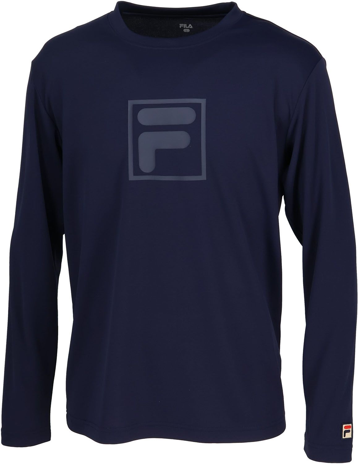 フィラ FILA テニス ロングスリーブシャツ メンズ 男性 大人 長袖 ロンT トップス ウェア ロゴ ワンポイント 立体感 定番 部活動 クラブ サークル スクール 練習 試合 移動 EM0265 04Z グレー