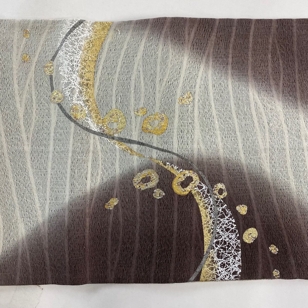 袋帯 名品 やまと 幾何学模様 金銀糸 金彩 小豆色 お太鼓柄 正絹