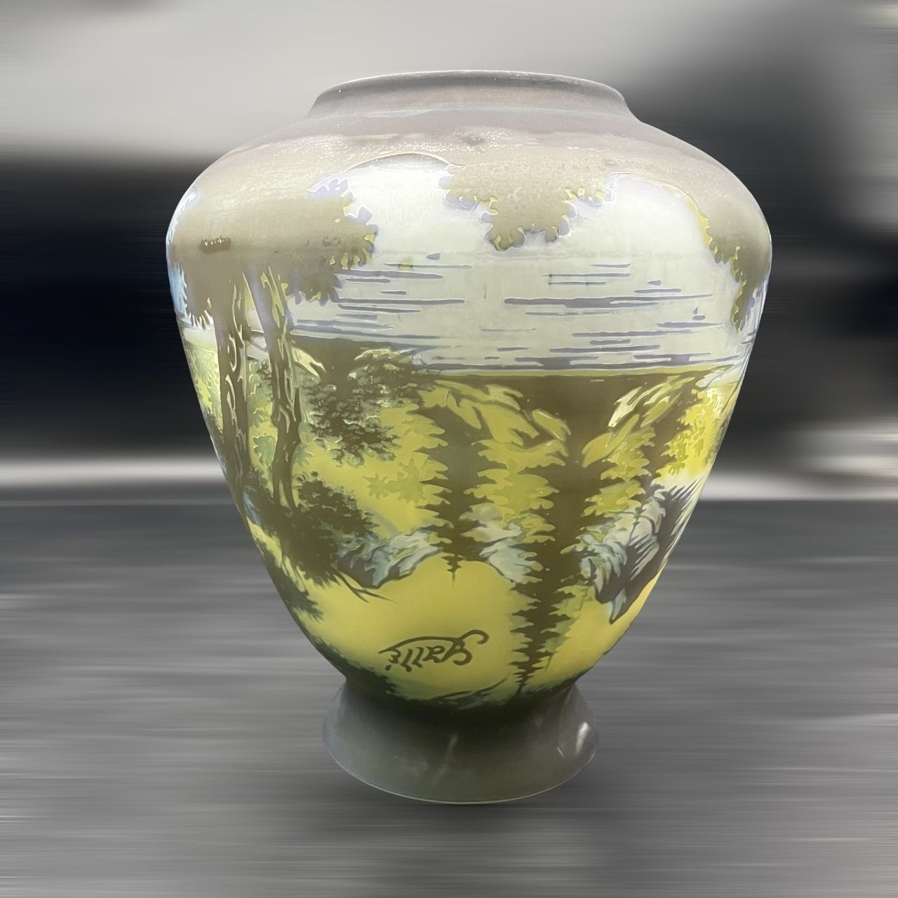 エミールガレ 山景紋 特大 花瓶 カメオ彫り 被せガラス 高さ26ｃｍ