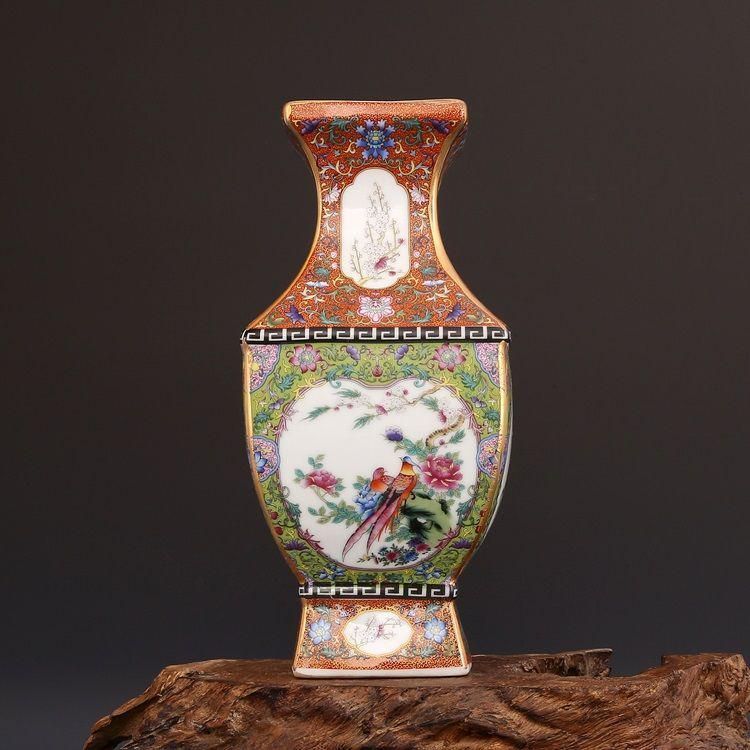 乾隆琺瑯彩蒔金四方賞 景徳鎮 陶磁器 装飾品 現代工芸品 美術品