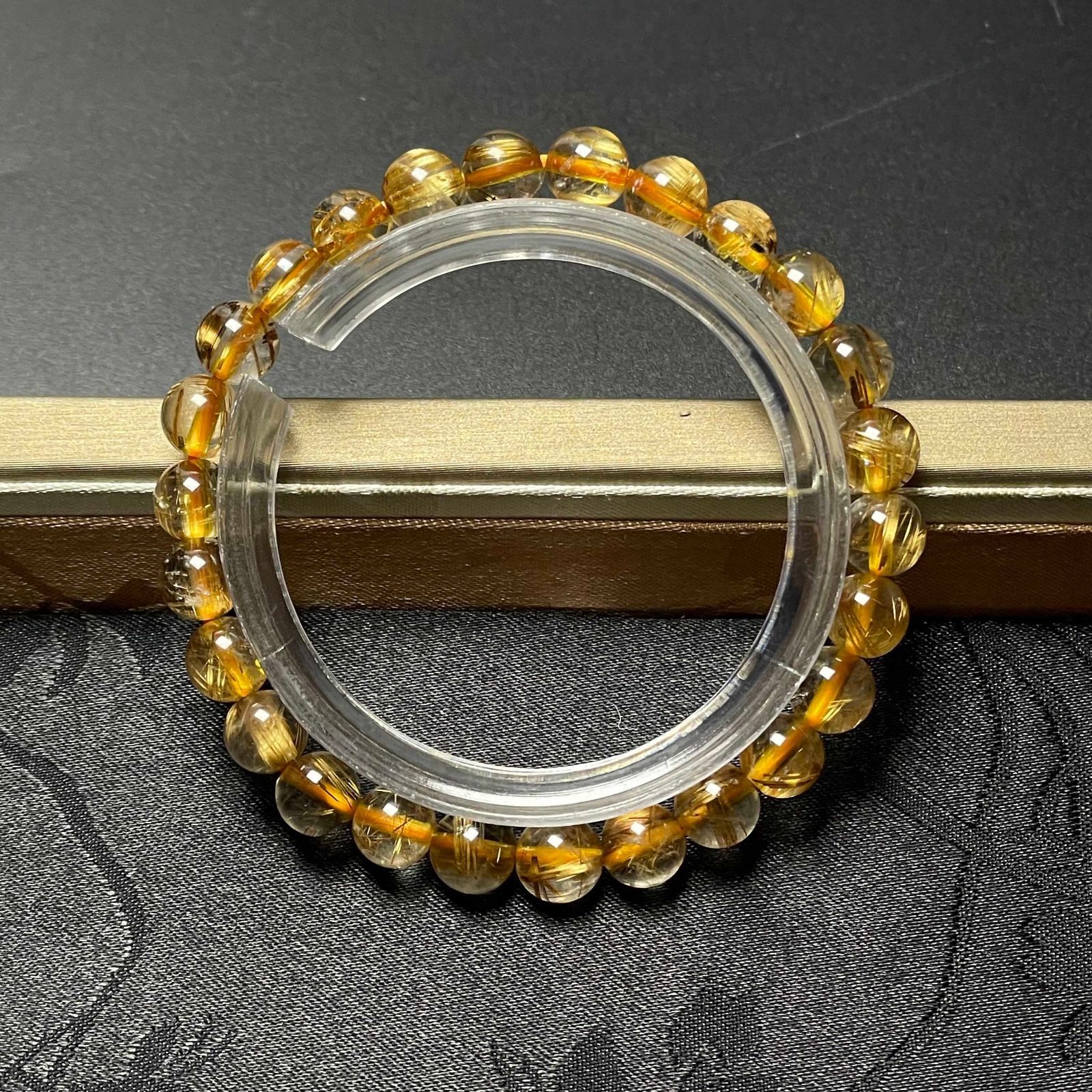 満針ゴールドタイチンゴールド太陽ルチルクォーツのブレスレットパワーストーン 希少 EU製 ☆太陽花タイチンルチル☆黄金針水晶 金運 開運
