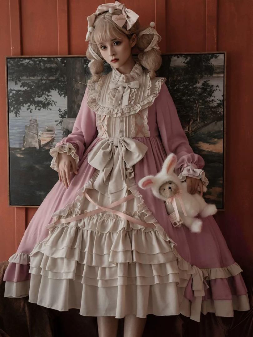 ♥ クラシカルロリータ リボン×フリルロングワンピお出かけ 女子会 ヌン活に