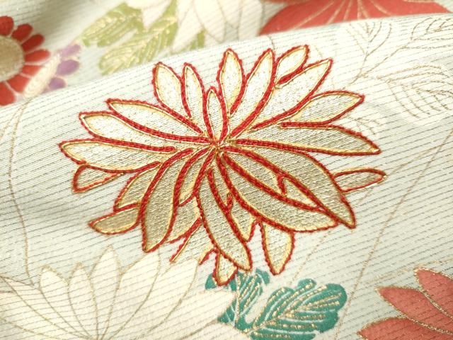 平和屋着物▽豪華振袖 駒刺繍 草花文 金彩 正絹 逸品 CAAW4525hy