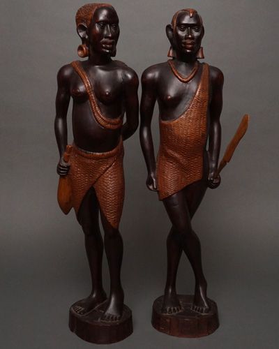 アフリカ ケニア マサイ族 ペア XLサイズ 木彫り 彫刻 アフリカ雑貨 オブジェ お土産 民芸品