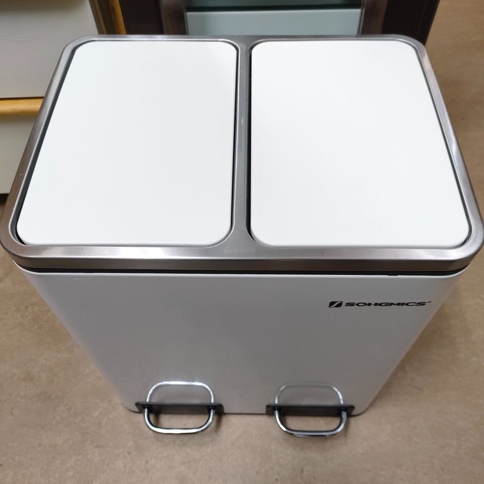◇ SONGMICS ゴミ箱 ペダル式 15L×2 蓋付き インナーバケット2つ 