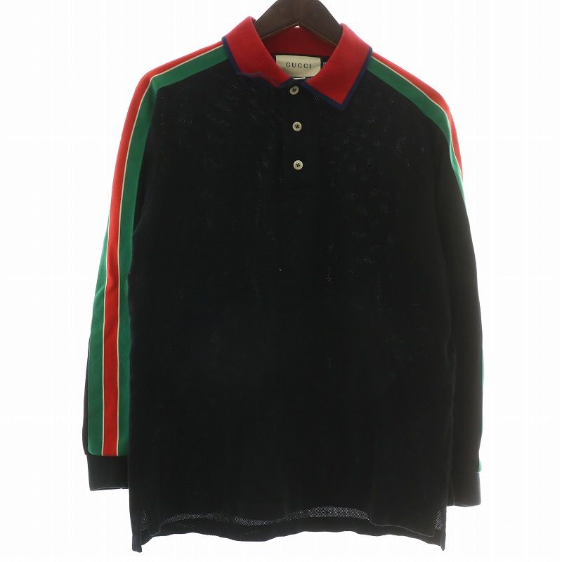 【中古】グッチ GUCCI ポロシャツ 長袖 シェリーライン ロゴ XS 黒 ブラック 545784 XJAG4 /XZ ■GY17 メンズ グッチ GUCCI ポロシャツ 長袖 シェリーライン ロゴ XS 黒 ブラック
