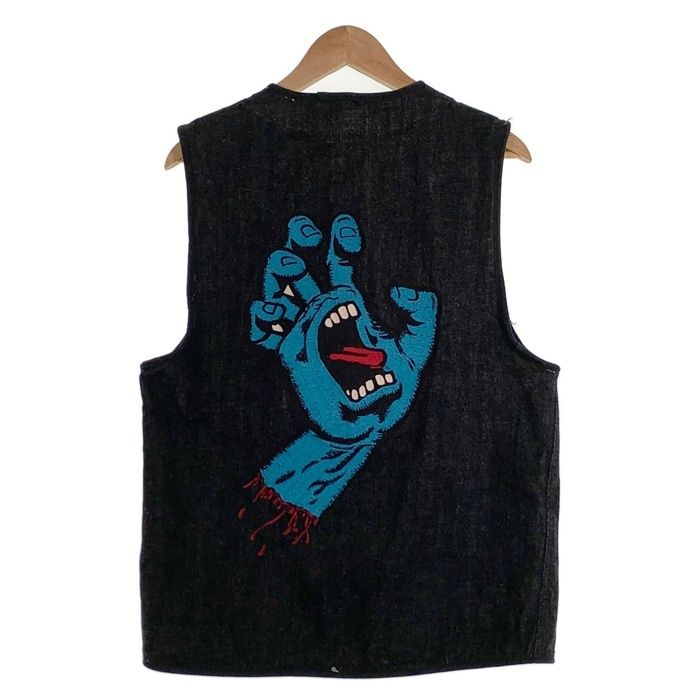 One Piece Of Rock ワンピースオブロック ブラックデニム ベスト 月桂樹ボタン サンタクルーズ刺繡 激レア Size XL One Piece Of Rock ワンピースオブロック ブラックデニム ベスト
