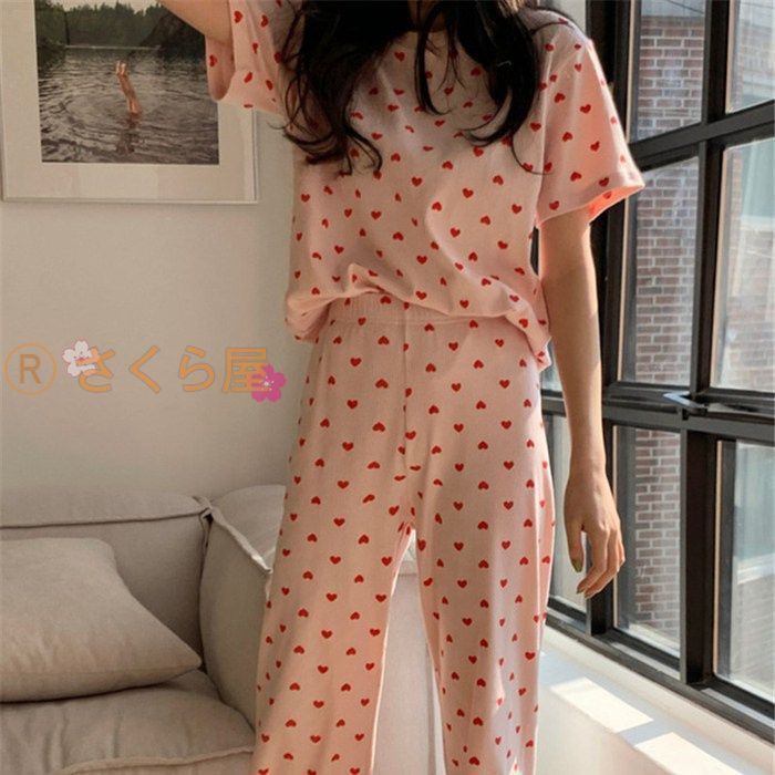 ジェラートピケのパステルピンク★ハート柄サテンパジャマ上下セット ジェラートピケのパステルピンク☆ハート柄サテンパジャマ上下セット