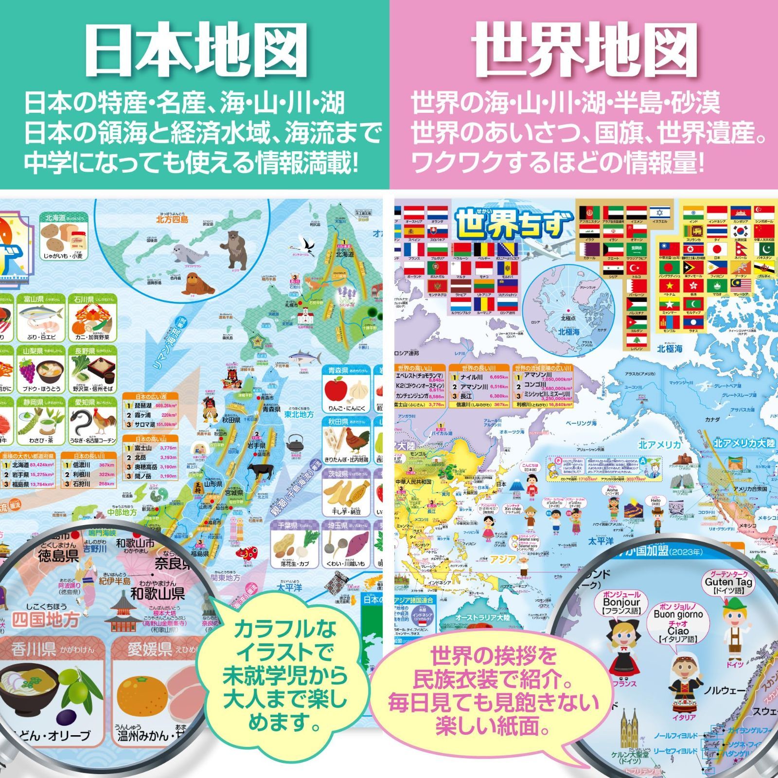 お風呂の学校 セット価格 学習 知育 日本製 地理 社会 お風呂ポスター 防水 B3サイズ : 地図/小学校お受験 | お風呂ポスター2 地図 お受験