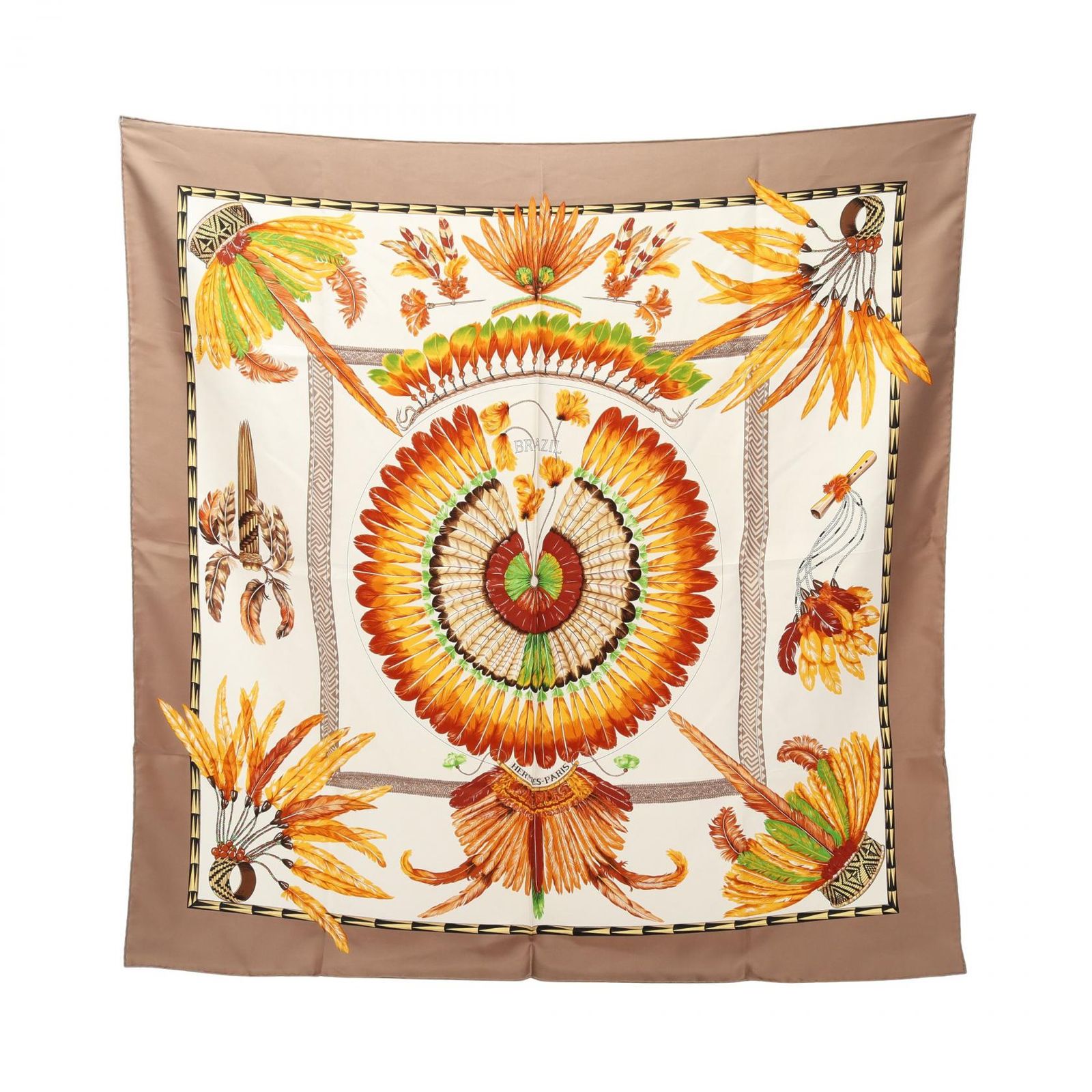エルメス HERMES スカーフ カレ90 BRAZIL ブラジル ベージュ