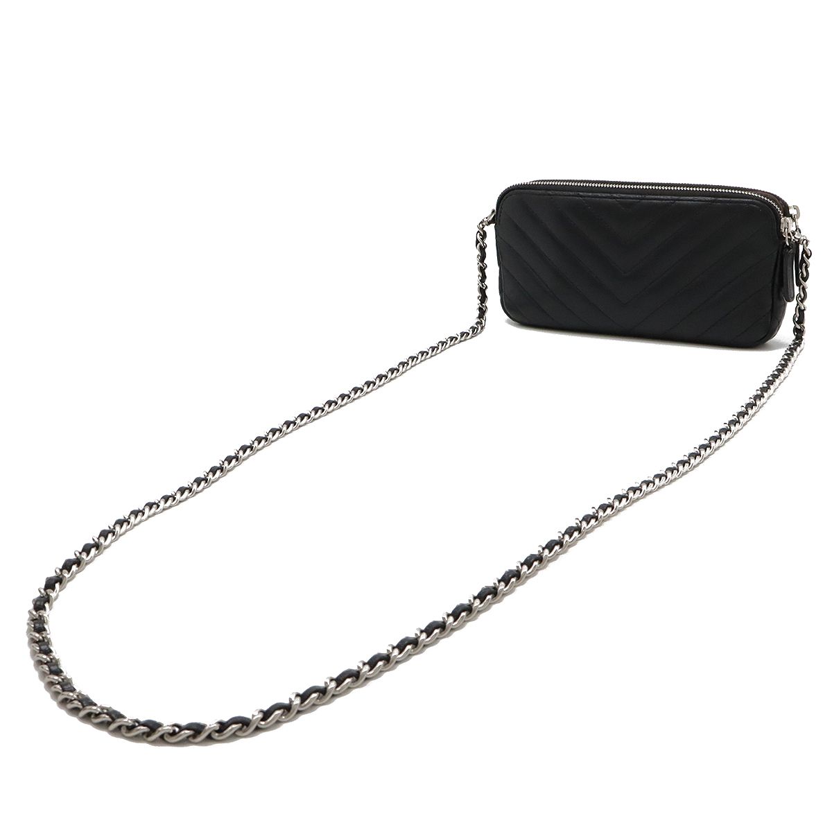 CHANEL シャネル Vステッチ シェブロン Wジップチェーンウォレット  