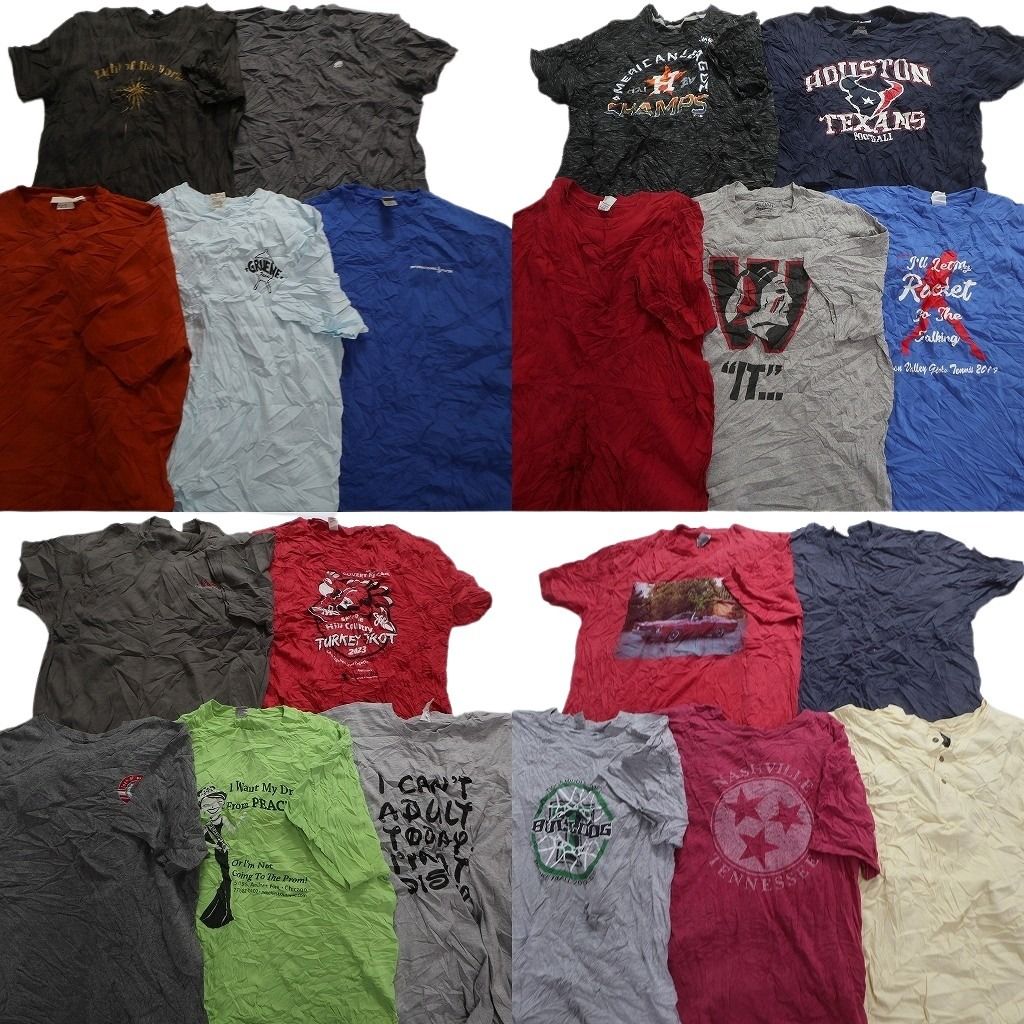 古着卸 まとめ売り カラーmix プリント 半袖Tシャツ 20枚セット (メンズ XL ) ヘンリーネック 英字プリント ワンポイント 中古 古着 MY4305