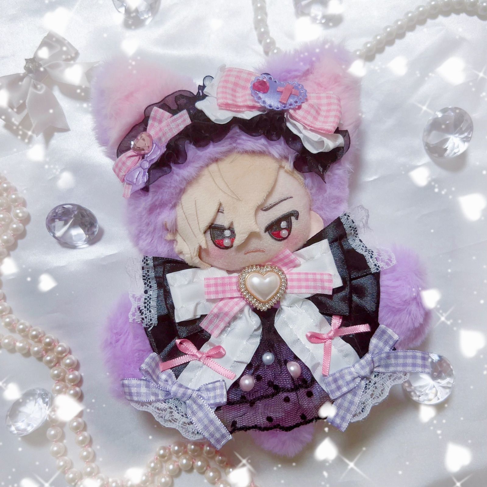 N-3ぬい服 おすわりぬい服 猫耳10-16cm チェックグリーン ⑦タイムセール