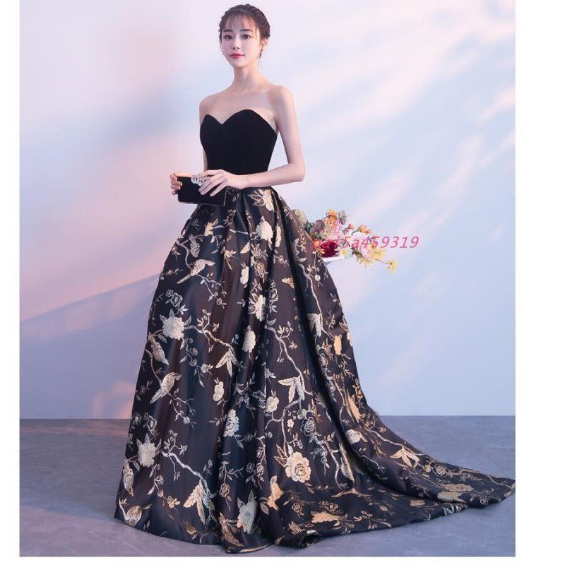 ロングドレス ベアトップ 結婚式ドレス パーティードレス ウエディングドレス 二次会 ピアノ 大きいサイズ 発表会 披露宴 衣装 舞台 演奏会 イベント用 pai5a459319