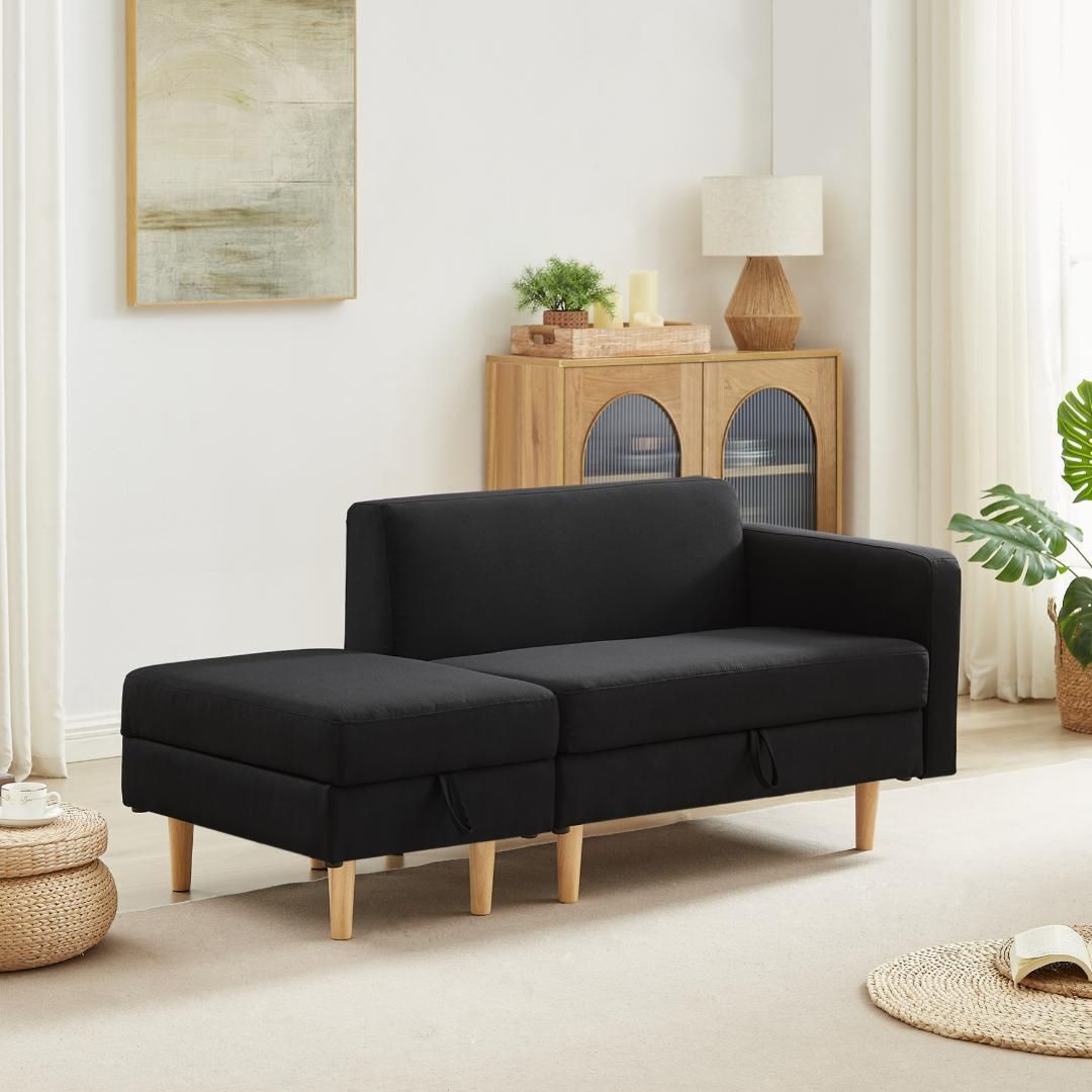 One Arm 2 Seater sofa+Ottoman ソファ 2人掛け 収納付き  オットマン付き ファブリック 肘掛け 木脚外し可能 ローソファ コンパクト ひとり暮らし  カウチソファー yew1