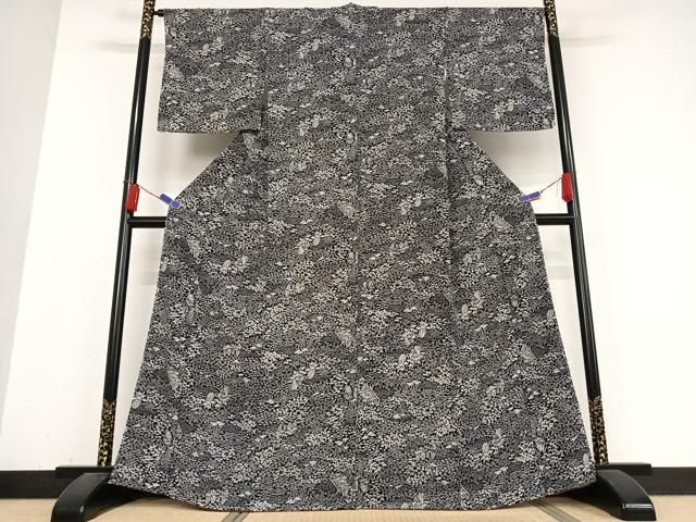 平和屋着物 上質な小紋 松竹梅花文 黒地 正絹 AABB0150zg