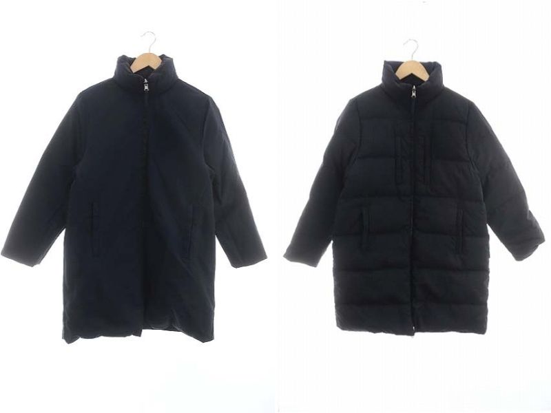 モンクレール MONCLER リバーシブル ダウンコート アウター ミドル丈 ジップアップ 0 チャコール 紺 ネイビー 47360 |ES OS