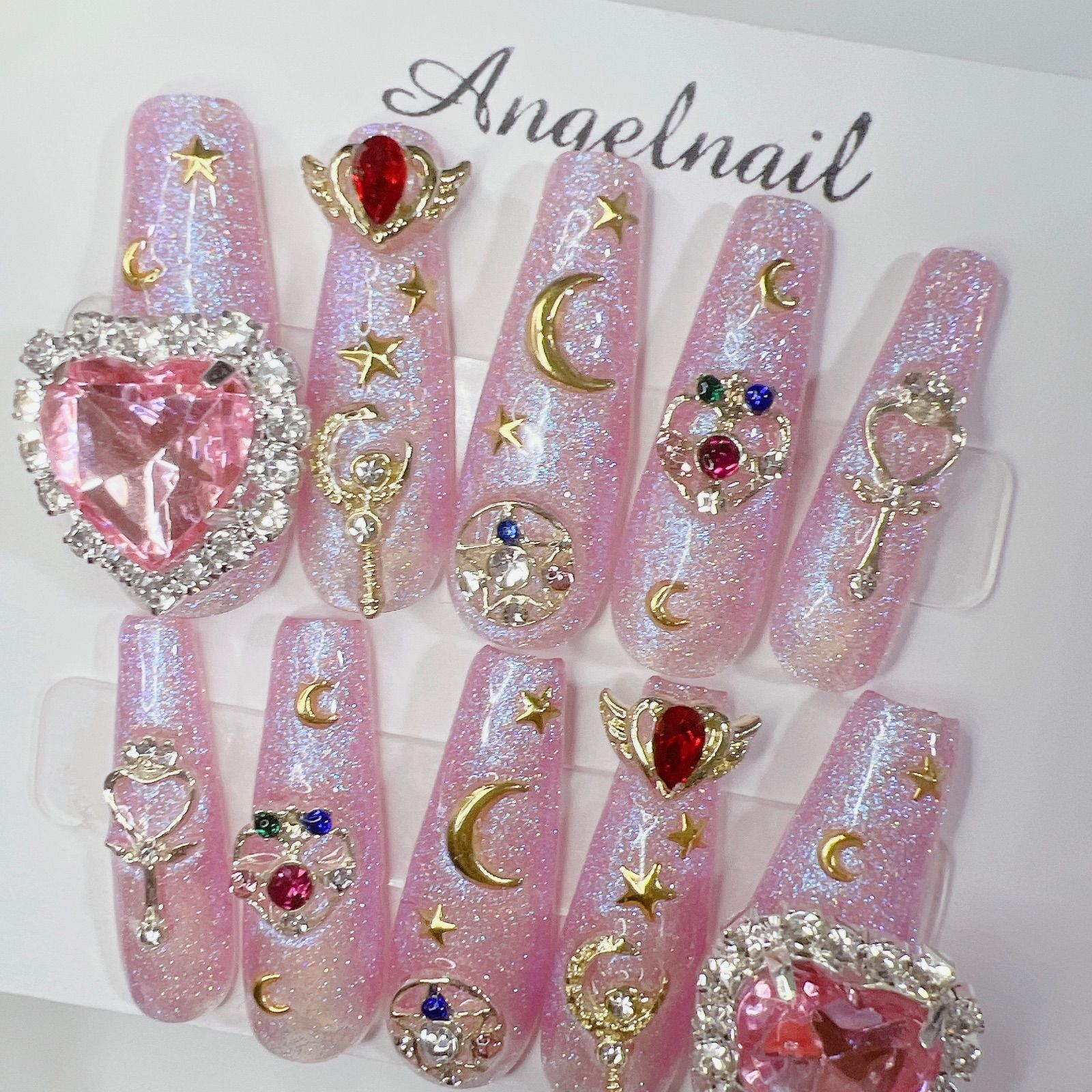 フラワープリント ▫️現品▫️うるきゅるJewelハート♡‧⁺ ネイル