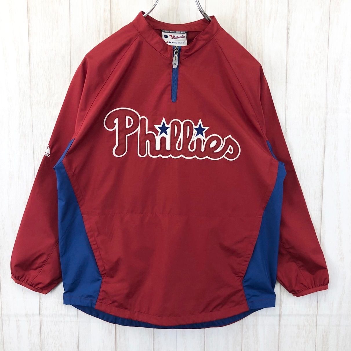 売り激安Majestic MLB 野球 ナイロンジャケット Phillies 古着 刺繍 ジャケット・アウター