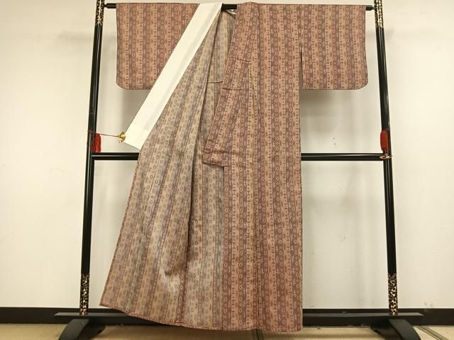 平和屋着物○上質な紬 格子枝花文 正絹 逸品 未使用 CAAU2178yc