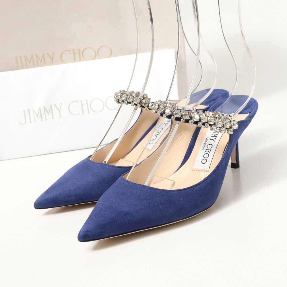 ♥品 JIMMY CHOO ジミーチュウ BING 65 ビング 65 ミュール サイズ35 ビジュー スエード ストラップ ピンヒール ポインテッドトゥ 靴 20250926|RA2549