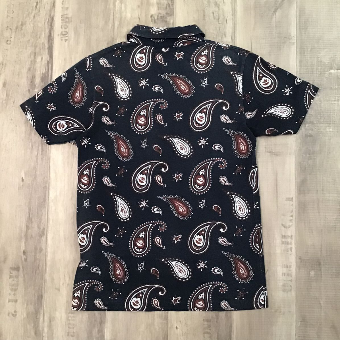 A BATHING APE ポロシャツ APE HEAD NIGO 半袖 S APE FACE ペイズリー柄 ポロシャツ Sサイズ ネイビー a bathing BAPE