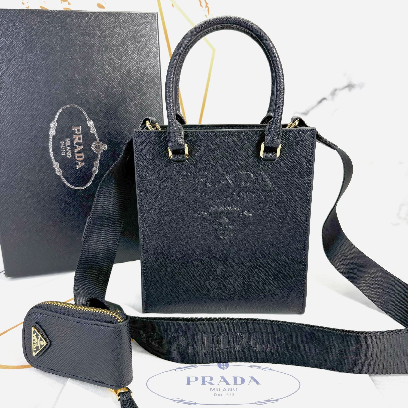 極美品】PRADA プラダ Saffiano レザー トートバッグ ブラック  