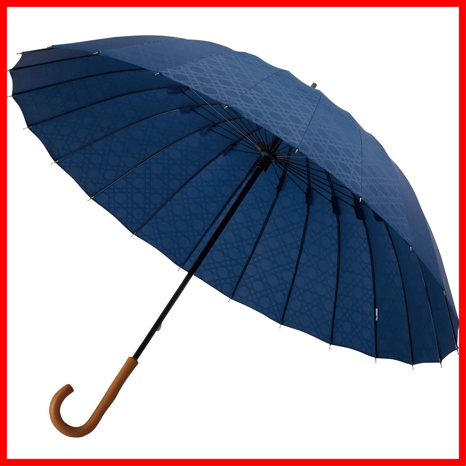 【特売】mabu 長傘 雨傘 江戸 おしゃれ 和柄 軽量 丈夫 24本骨 グラスファイバー メンズ レディース 兼用 紺 × 八角籠目 大きい 親骨60cm直径103cm SMV-40295