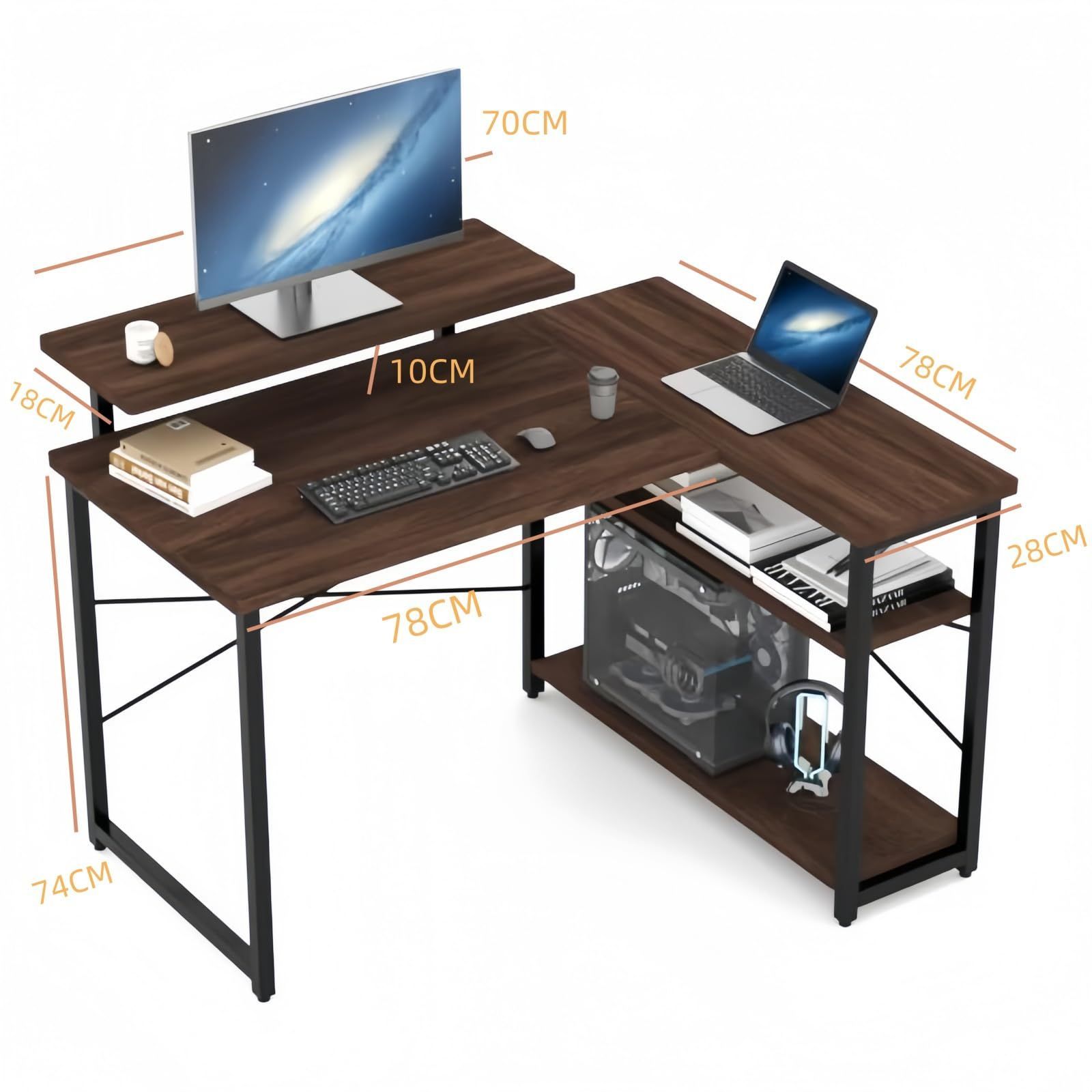学習机 勉強机 computer desk パソコンデスク ゲーミングデスクワークデスクL字デスク 棚 付き pc Merytes 省スペース 組立簡単 在宅勤務 机
