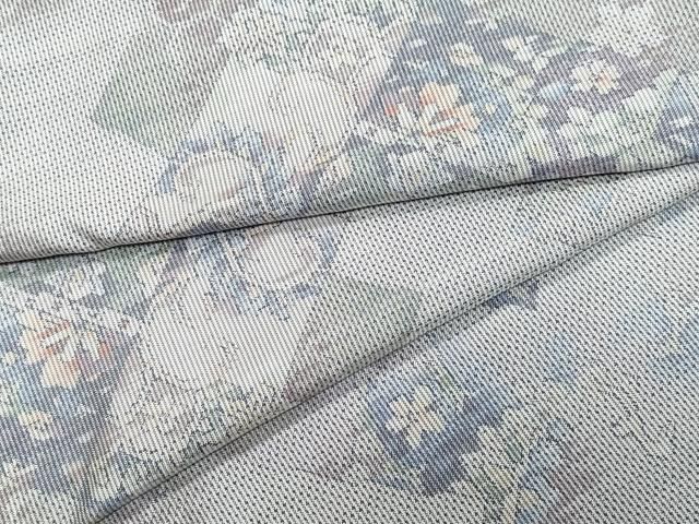 平和屋着物○都喜ヱ門 本場大島紬 白大島 7マルキ 正倉院花唐草文 藤絹  