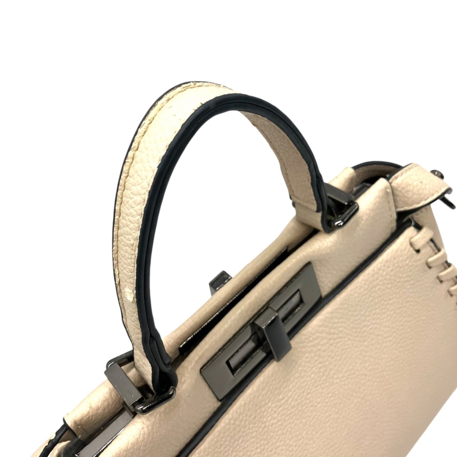 ハンドバッグ 2way ターンロック レザー シボ革 アイボリー 1382 ハンドバッグ 2way ターンロック レザー シボ革 アイボリー 1382