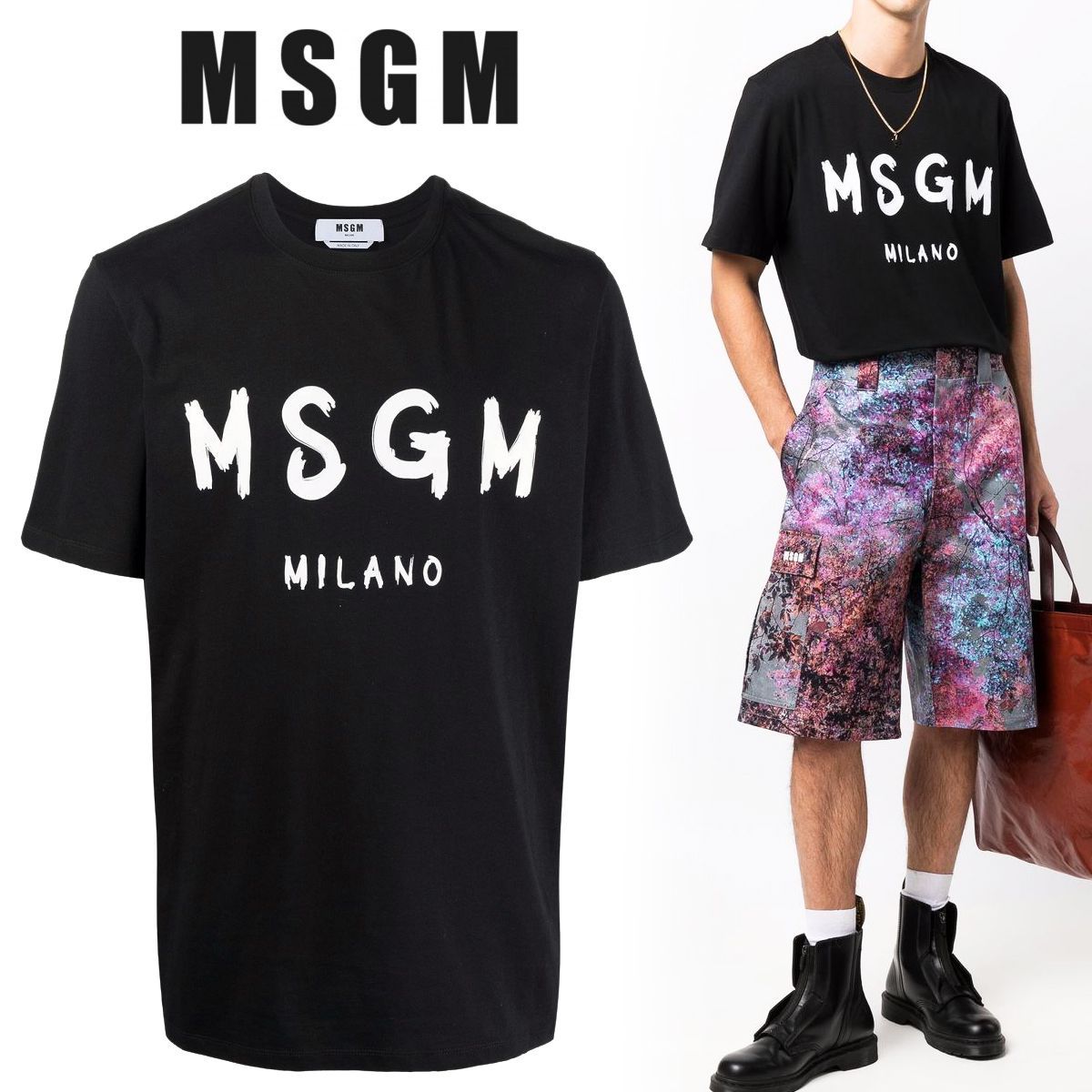 新作入荷202425 MSGM メンズ ブラック MILANOロゴ 半袖 Tシャツ size L Tシャツ/カットソー(半袖/袖なし)
