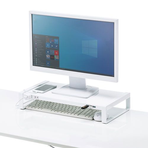 サンワサプライ 電源タップ USBハブ付き机上ラック W500 ホワイト MR-LC204WN