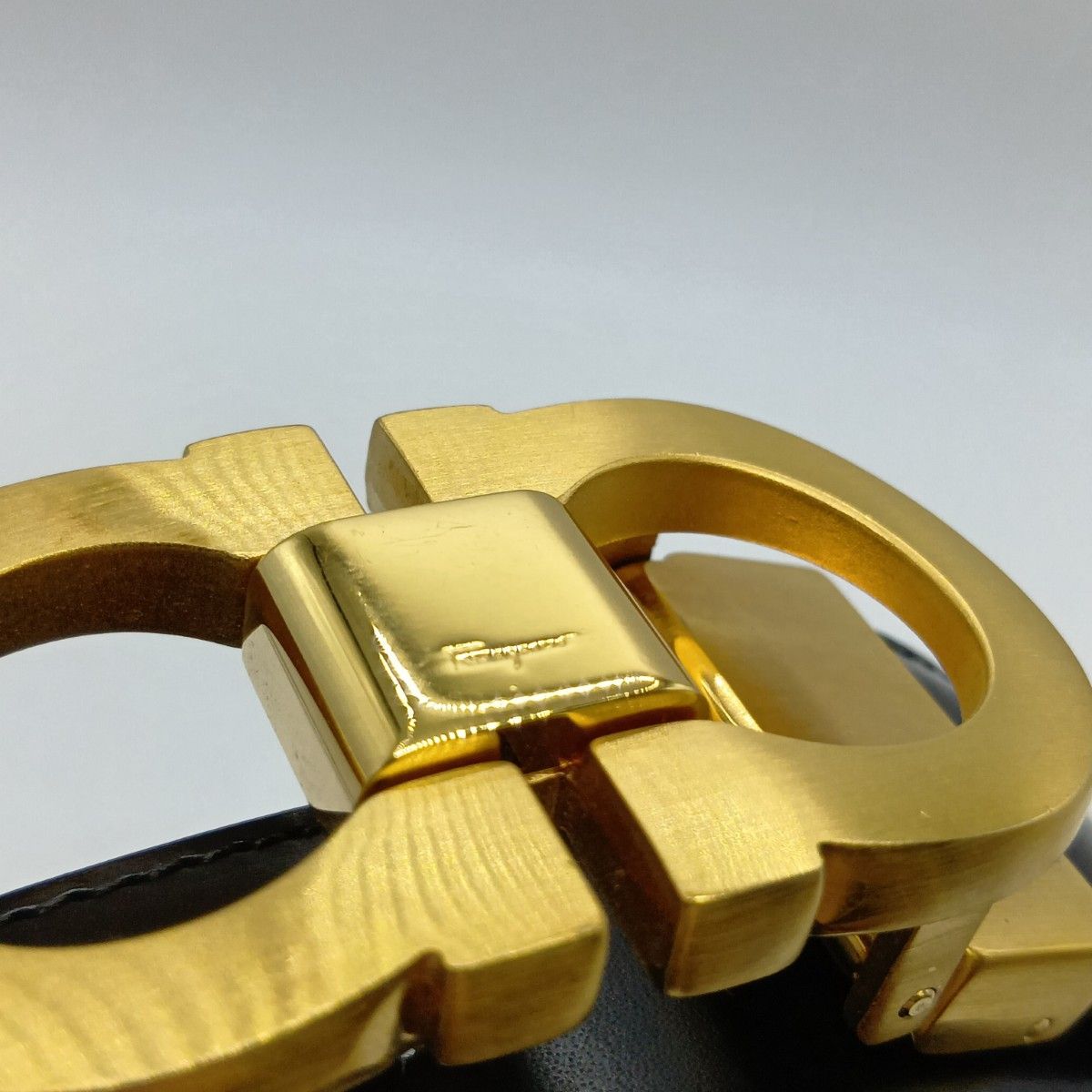 美品　フェラガモ　ダブルガンチーニ　ベルト　ブラック×ゴールド金具 ◎◎Ferragamo フェラガモ ダブルガンチーニ ベルト ブラック