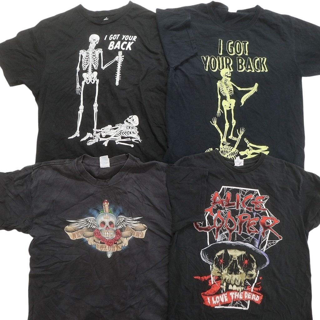 全国無料，2025 古着卸 まとめ売り スカル 髑髏 半袖Tシャツ 13枚セット (メンズ 2XL /3XL ) 大判プリント パイレーツ ワンポイント NB7262 1円スタート