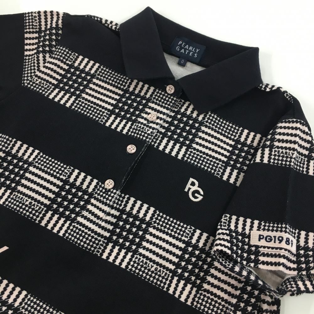 PEARLY GATES - 【超美品】パーリーゲイツ 半袖ポロシャツ ピンク×黒 ボーダー 千鳥格子 レディース 0(S) ゴルフウェア PEARLY GATES 超美品】パーリーゲイツ 半袖ポロシャツ ピンク×黒 ボーダー