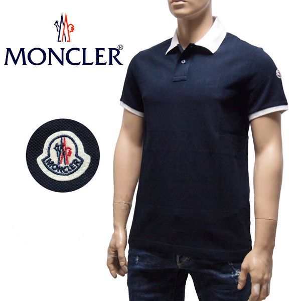 安い激安14 MONCLER 襟裏ロゴ ポロシャツ ネイビー size L ポロシャツ