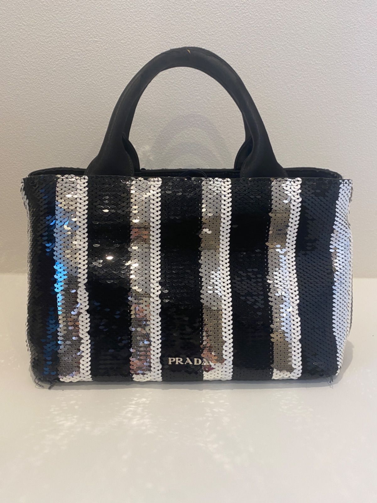 PRADA ハンドバッグ ポシェット カナパミニ 黒 シルバー 1BA038 