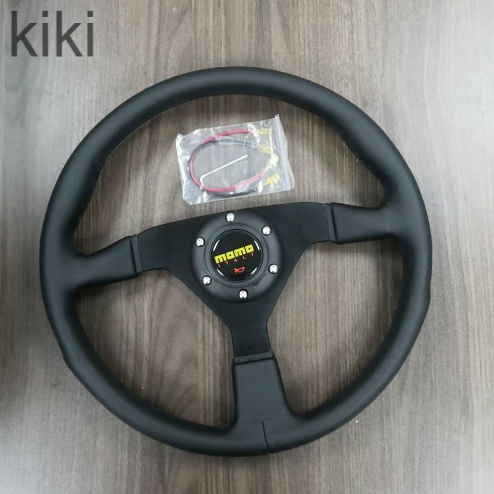MOMO モモ ステアリング ハンドル本体 レザー フラットデザイン 14インチ 350MM レース race カスタム 車 競技 ブラック