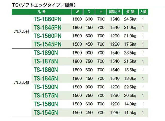 TS フォールディングテーブル ソフトエッジタイプ 棚無