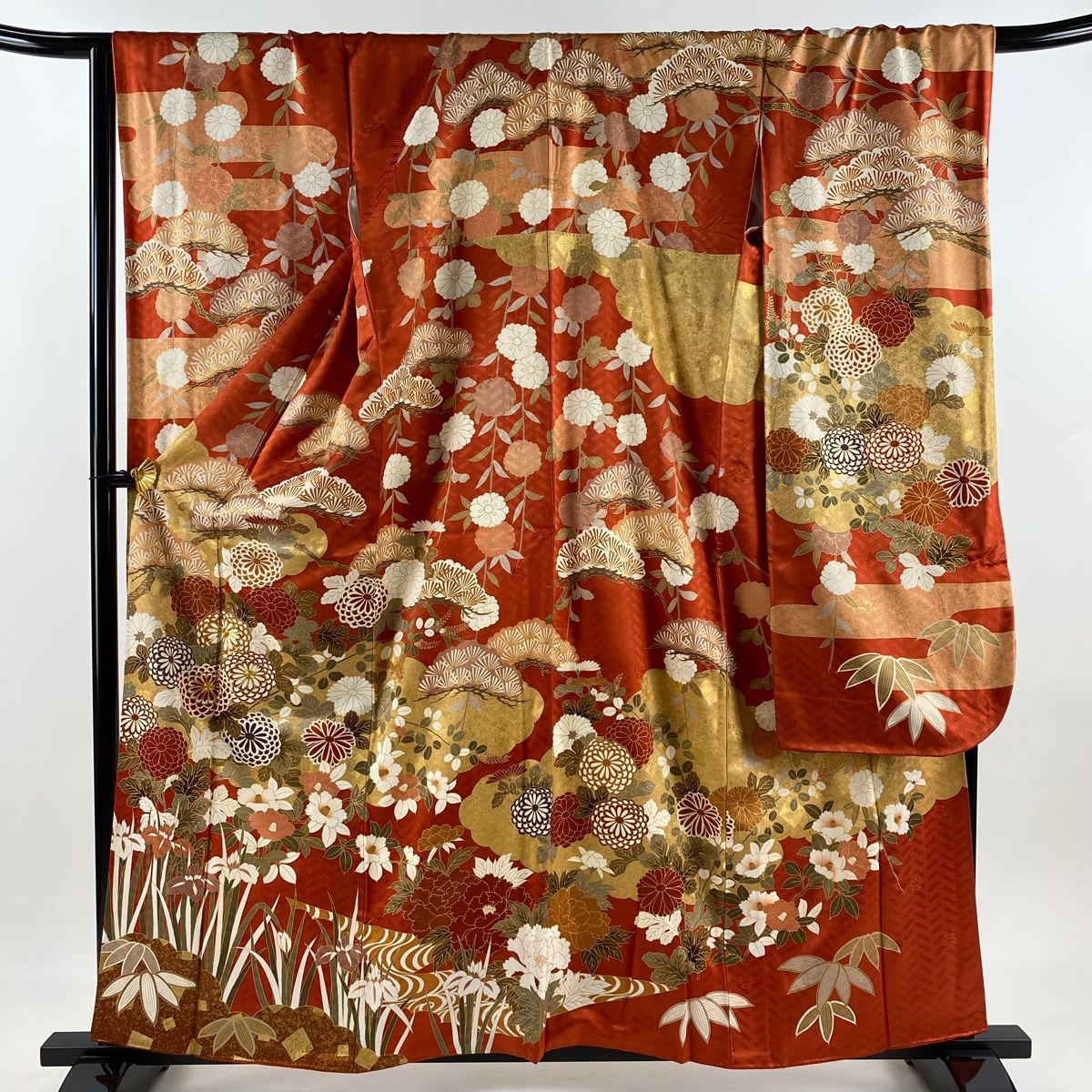 振袖 身丈160cm 裄丈68cm L 袷 吾妻徳穂 落款 菊 雲文 金糸 金彩